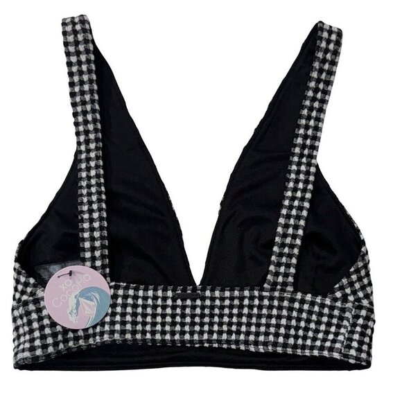 VOLCOM Xo CocoHo Houndstooth Bikini Crop Top Women's Small Textured Pull-On NEW - Picture 2 of 9